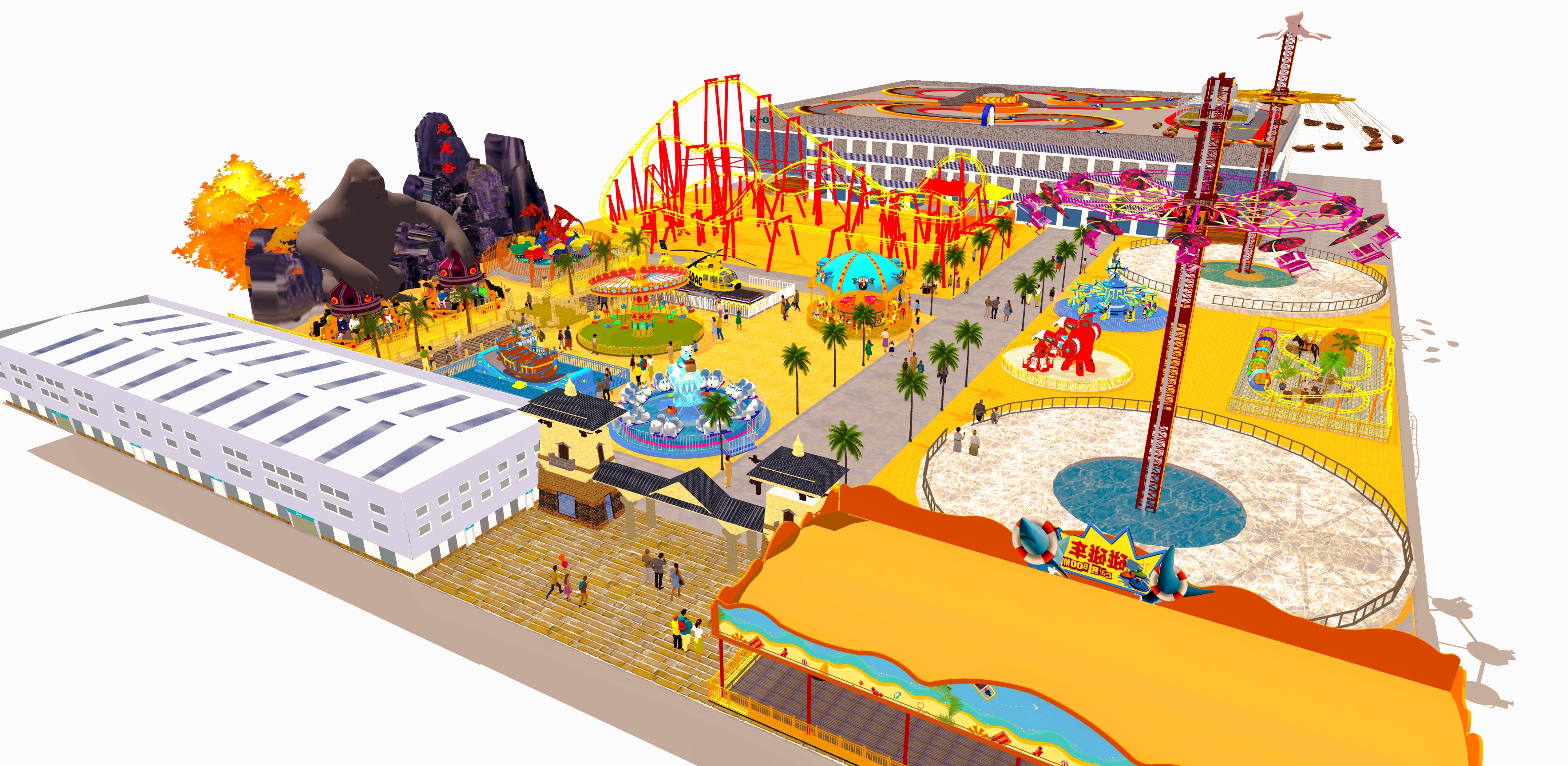 Interior amusement park venue design drawing رسم التصميم الداخلي لمكان الملاهي