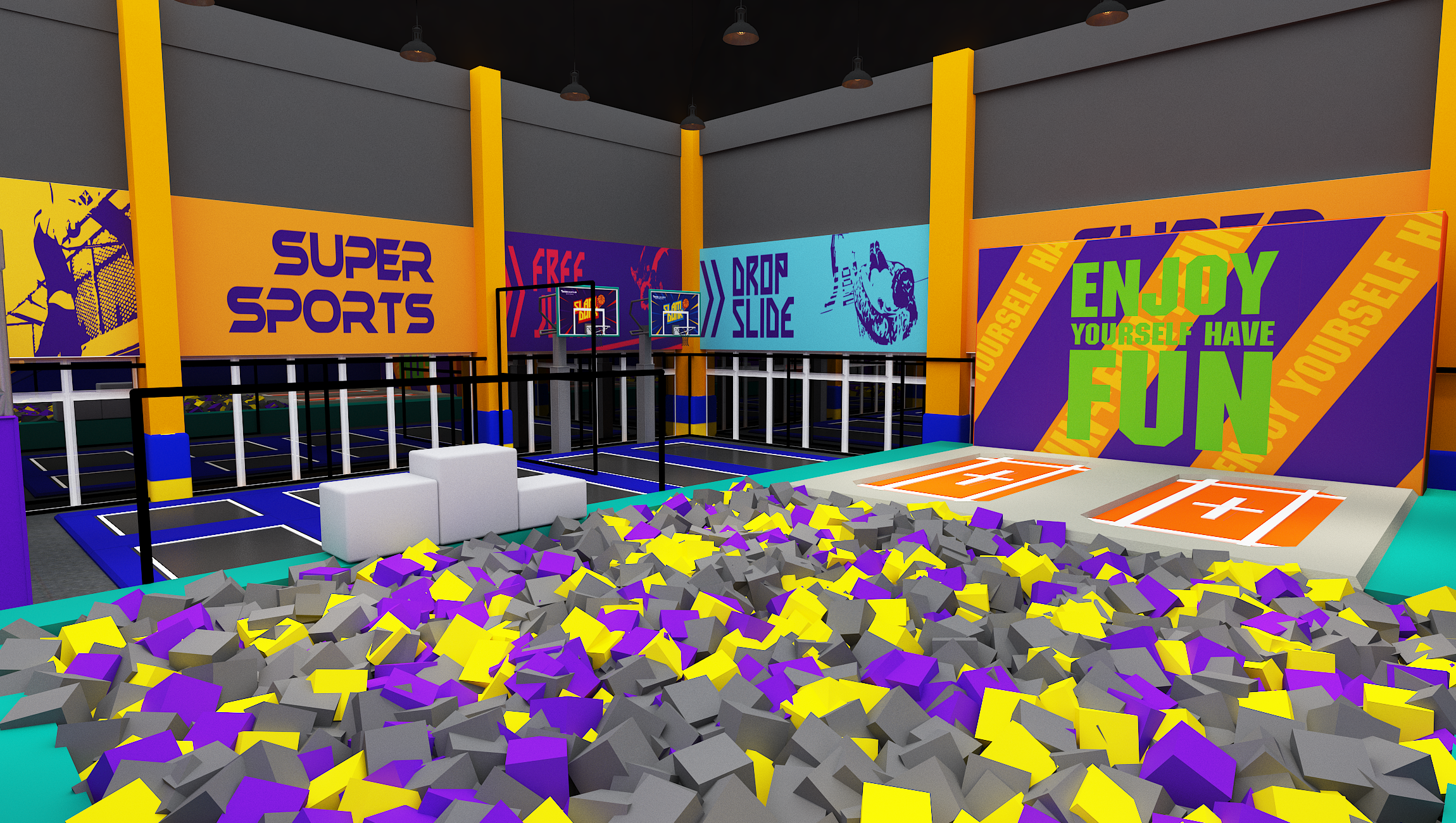 Interior amusement park design illustration التوضيح تصميم متنزه داخلي