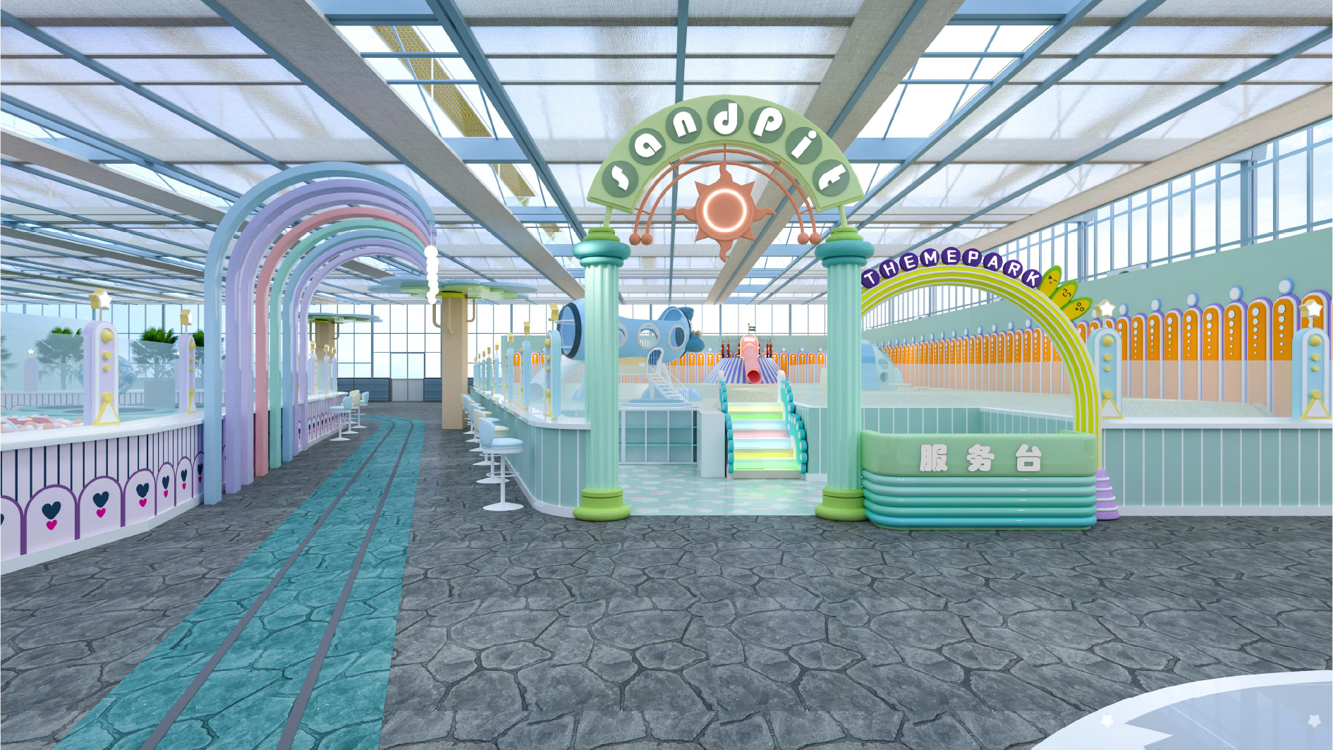 Interior amusement park design illustration التوضيح تصميم متنزه داخلي