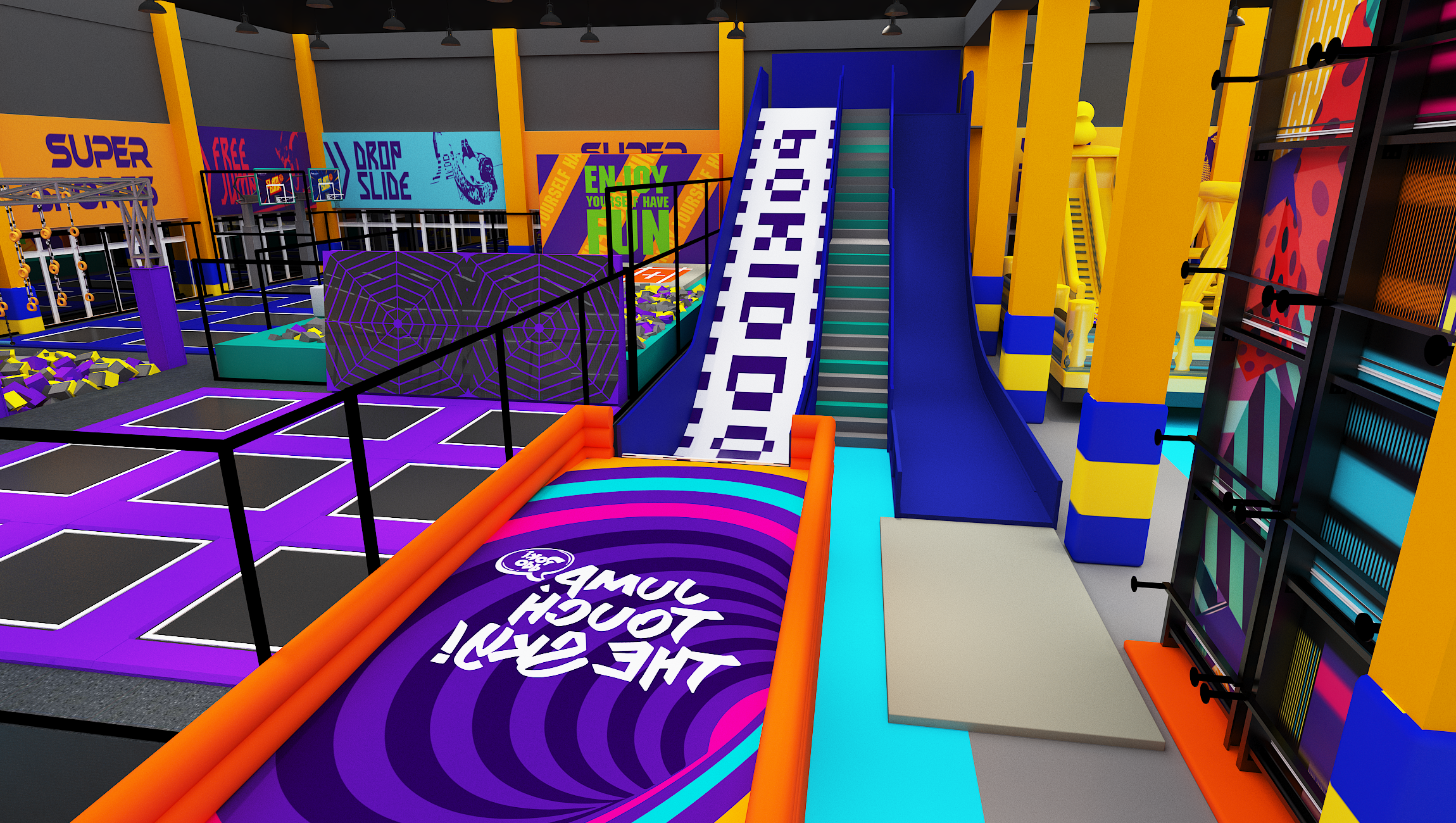 Interior amusement park design illustration التوضيح تصميم متنزه داخلي
