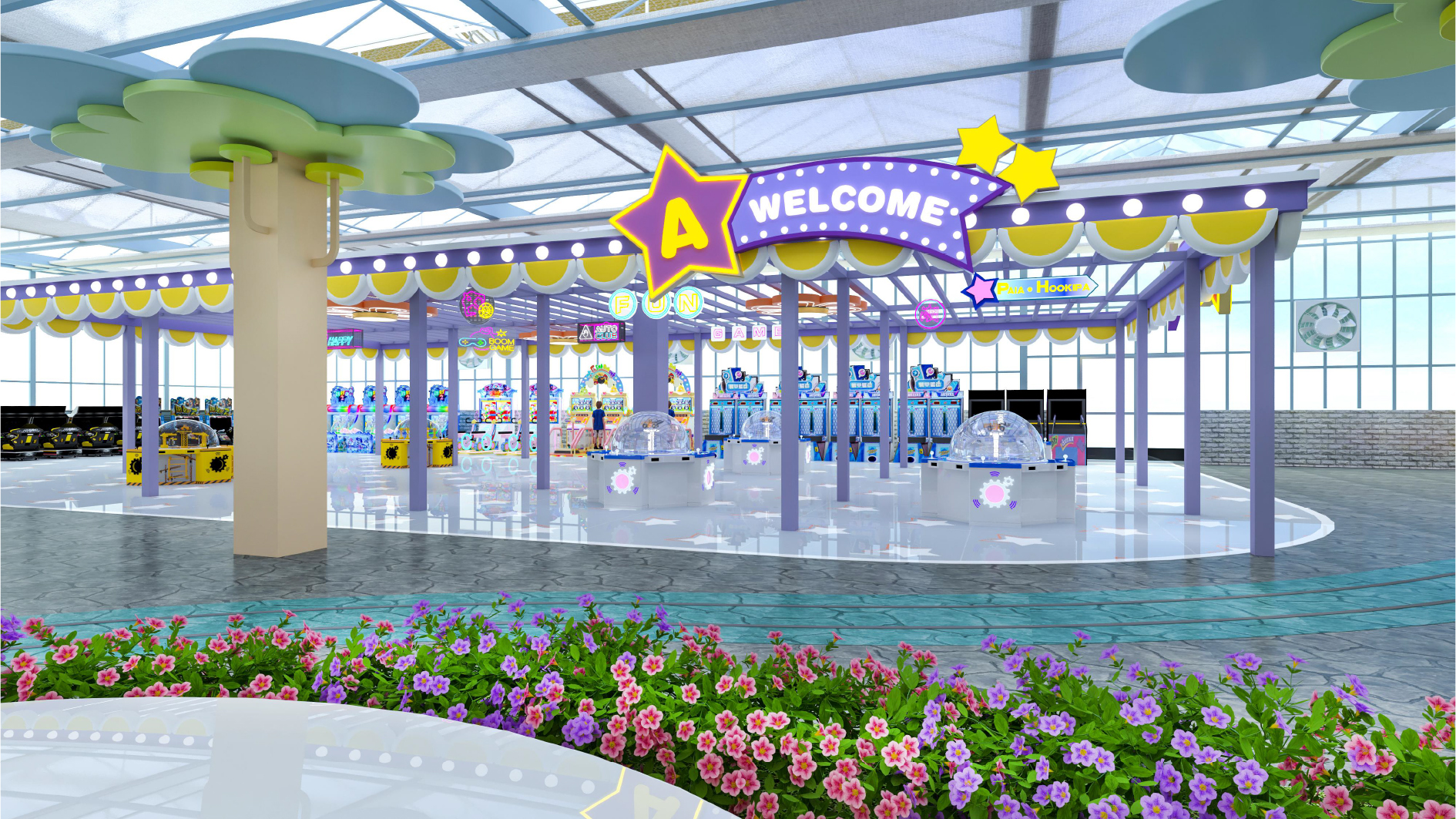 Interior amusement park design illustration التوضيح تصميم متنزه داخلي