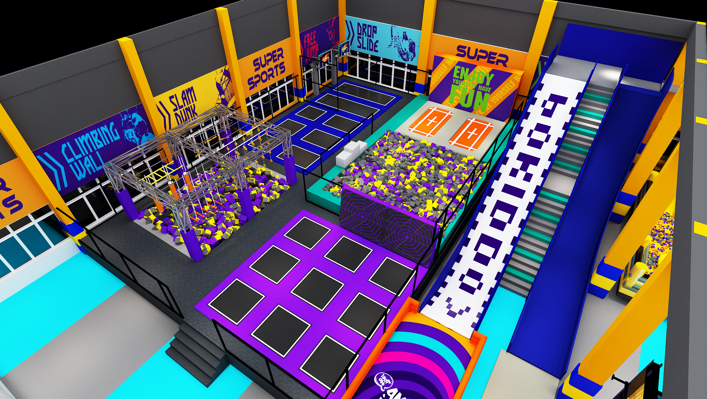 Interior amusement park design illustration التوضيح تصميم متنزه داخلي