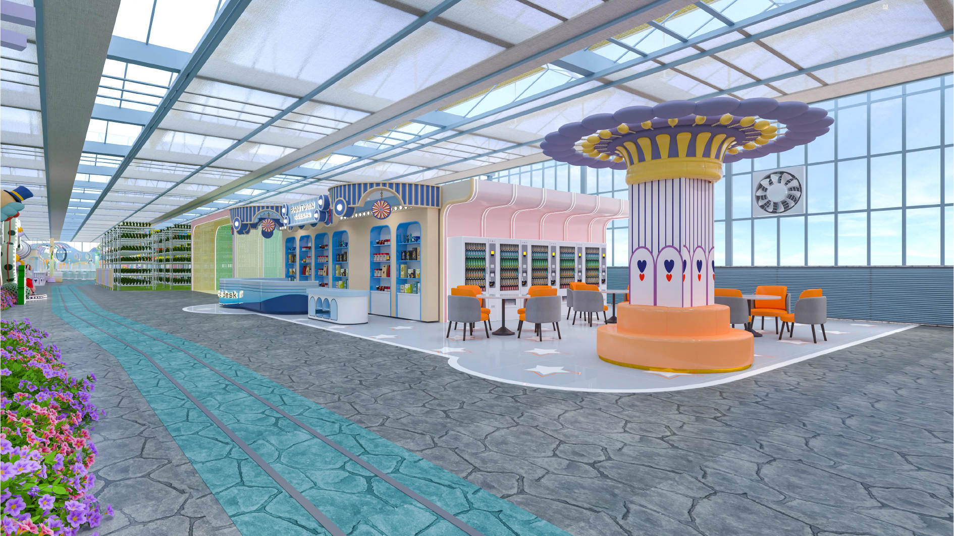 Interior amusement park design illustration 运动蚂蚁 ·儿، رسم توضيحي لتصميم متنزه داخلي