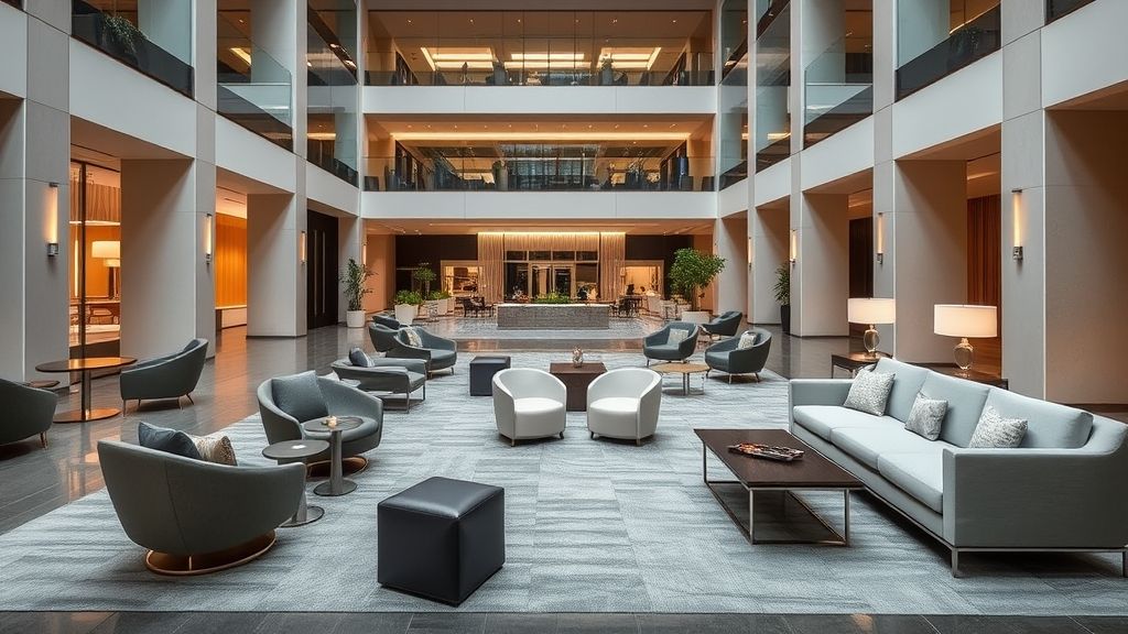 lobby moderna dell'hotel con mobili modulari che possono essere facilmente riconfigurati per diversi eventi