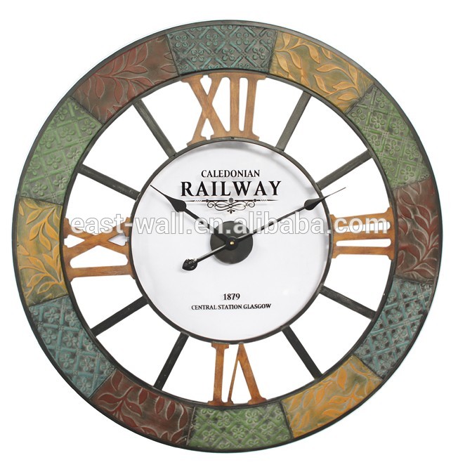 Artistic European Mute Metal Multi Color Wrought Iron Shabby Chic Wall Clocks