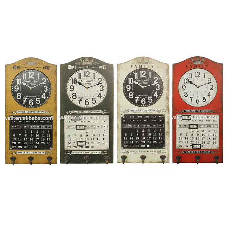 OEM Antique Decorative Calendar Wall Clock 4 Color Choose