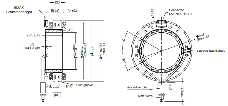 Disegno motore senza telaio 70ZWC20X-1 da 70 mm