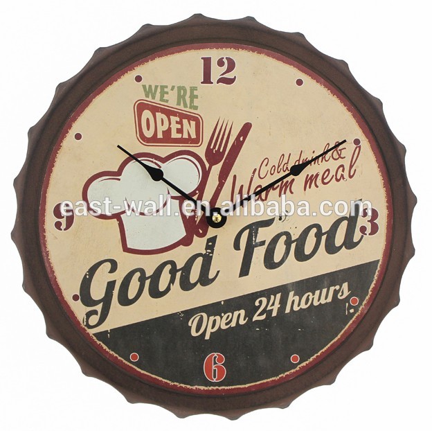 33CM Vintage Rustic COOK Theme Beer Cap Decor Clock