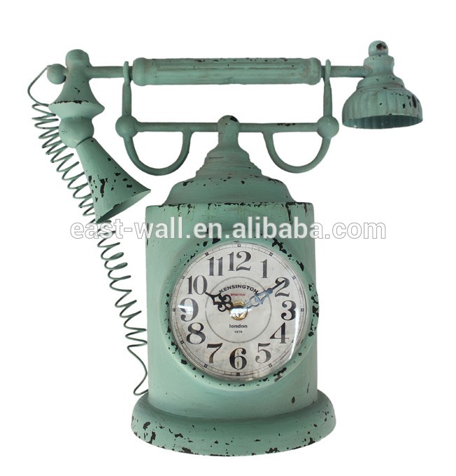 Home Decor Retro Vintage Phone Custom Shaped Metal Table Clock