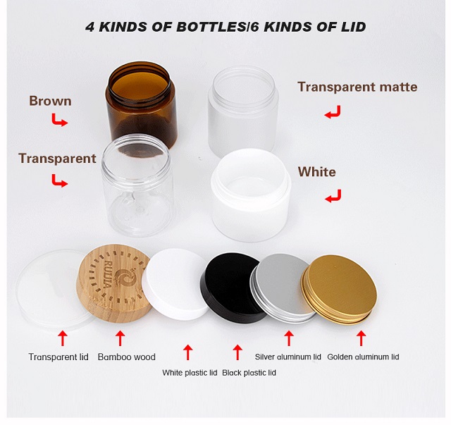 Transparent Pet Wide Mouth Plastic Jar With Plastic Bamboo Wooden Cap جرة بلاستيكية شفافة واسعة الفم للحيوانات الأليفة مع غطاء خشبي من الخيزران البلاستيكي