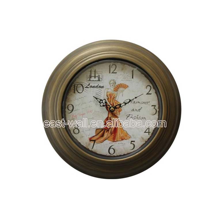 Home Decoration Antique Metal Round Wall Clock, Custom Wall Clock