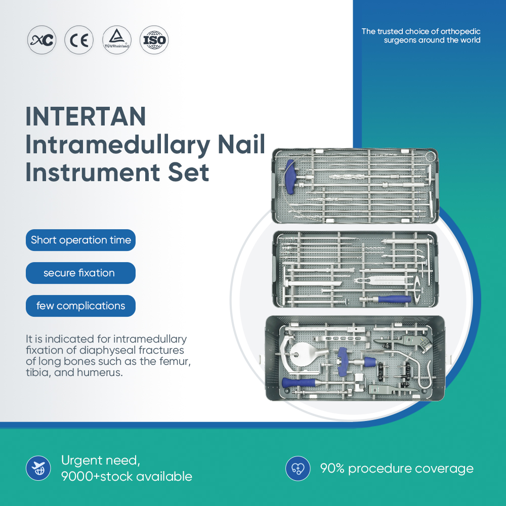 Intertan Nail Instrument Set | Orthopedic Surgical Tray for Intertrochanteric Fractures Intertan Nail Instrument Set | Intertrochanteric Fractures အတွက် အရိုးခွဲစိတ်မှုဗန်း