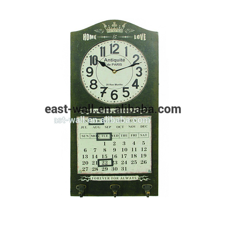 decorative wall clocks with magnetic calendar and 3 cloth hooks