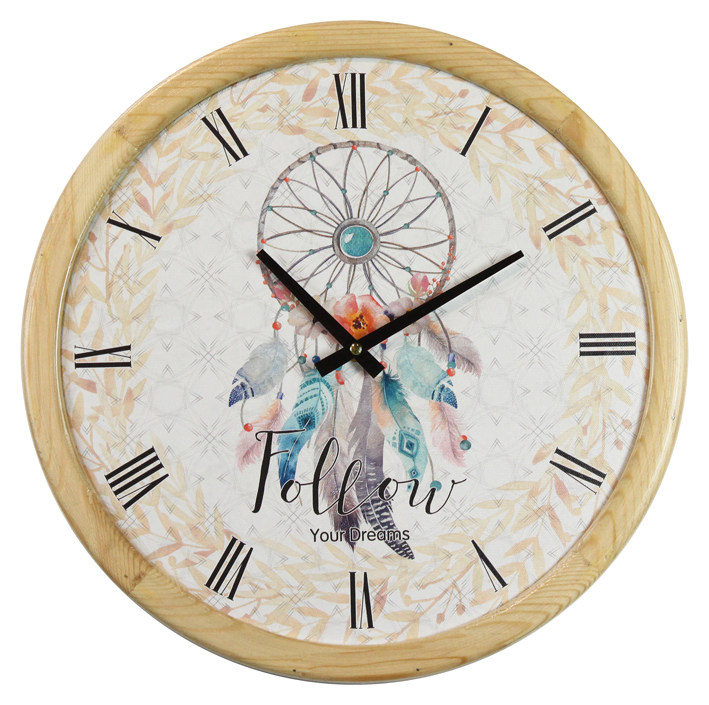 Round With Various Patterns Customised Wood Craft Wall Clock For Meeting Room