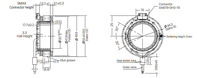 50ZWC15X-1 50 mm rahmenlose Motorzeichnung
