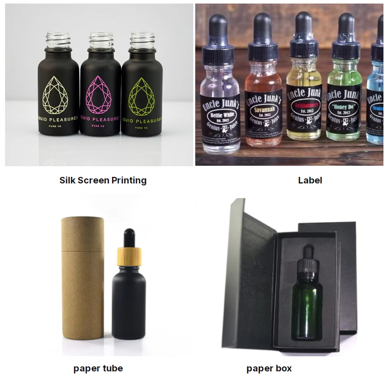 Essential Oil Glass Dropper Bottle with Bamboo Lid Logo Printing Tropfflasche aus Glas für ätherische Öle mit Logo-Aufdruck auf Bambusdeckel
