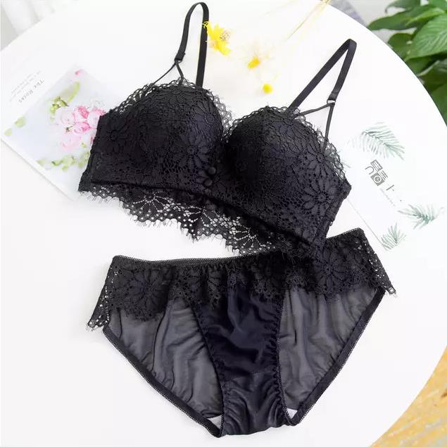 Ladies Panty Bra black Set Set Bra Panty Wanita Hitam