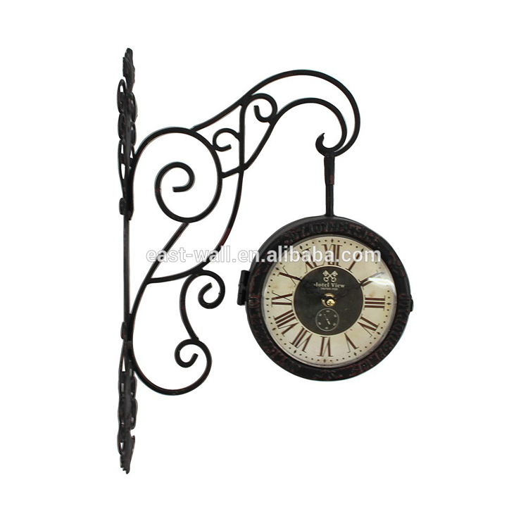 Double Sided Wrought Iron Creative Wall Mounted Digital Clock for Decoration