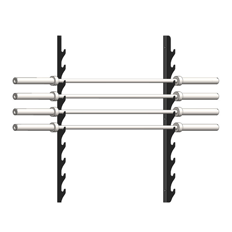 Wall-Mounted Horizontal Barbell Gun Rack (6 or 10 Bar Capacity) Oan 'e muorre monteare horizontale halterwapenrek (6 of 10 bar kapasiteit)