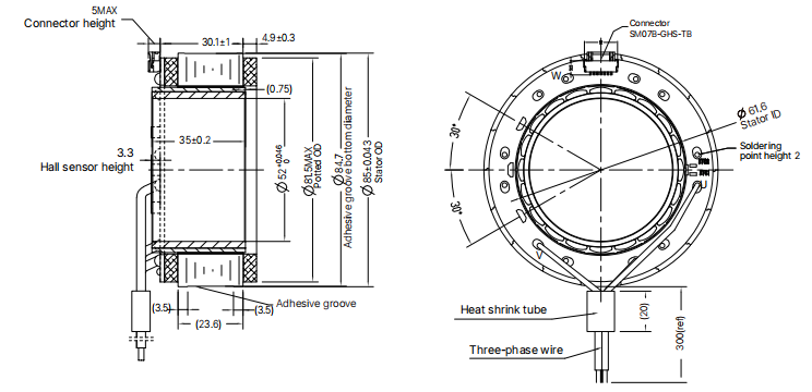 Disegno motore senza telaio 85ZWC35X-1 da 85 mm