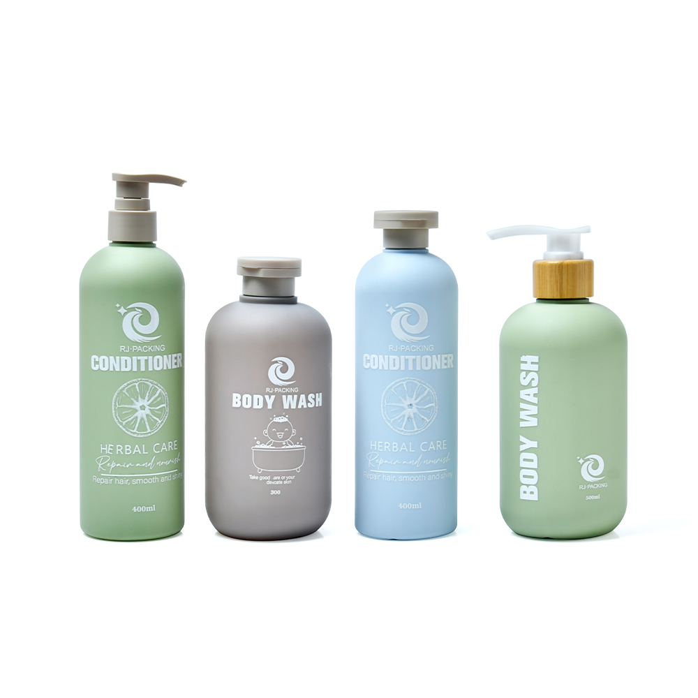 Plastic Shampoo Bottle With Bamboo Lid زجاجة شامبو بلاستيكية بغطاء من الخيزران