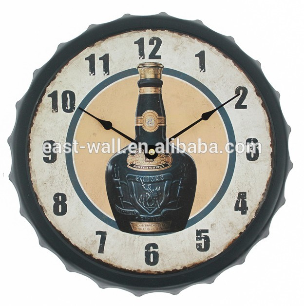 Bottle Cap Metal Rustic Large Decorative Wall Clocks
