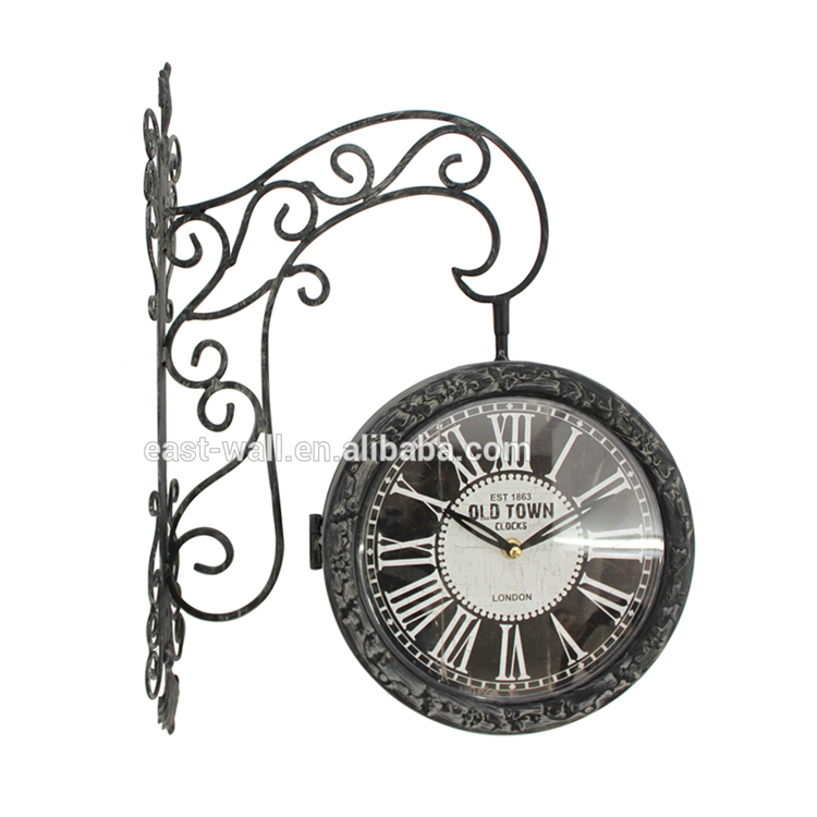 Design Old Style Double Sided Iron Wall Clock Rustic French Style