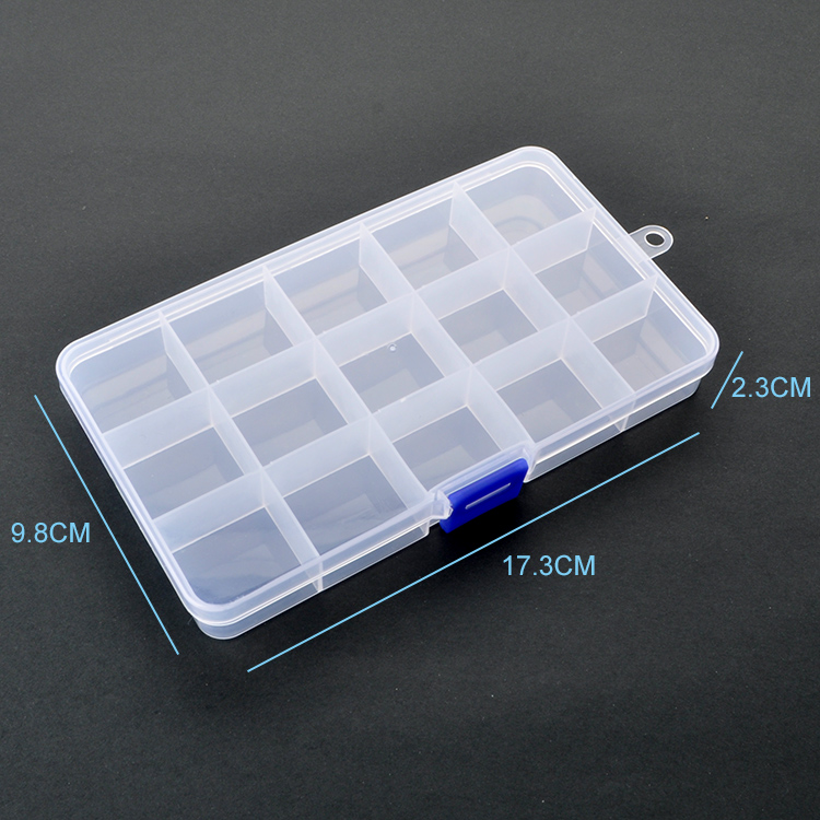 15 Grids Plastic Organizer Box 17.3x9.8x2.3cm Blue Latch