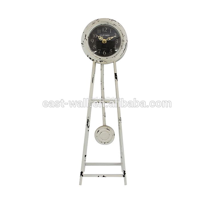 tower shape vintage white metal pendulum table clock