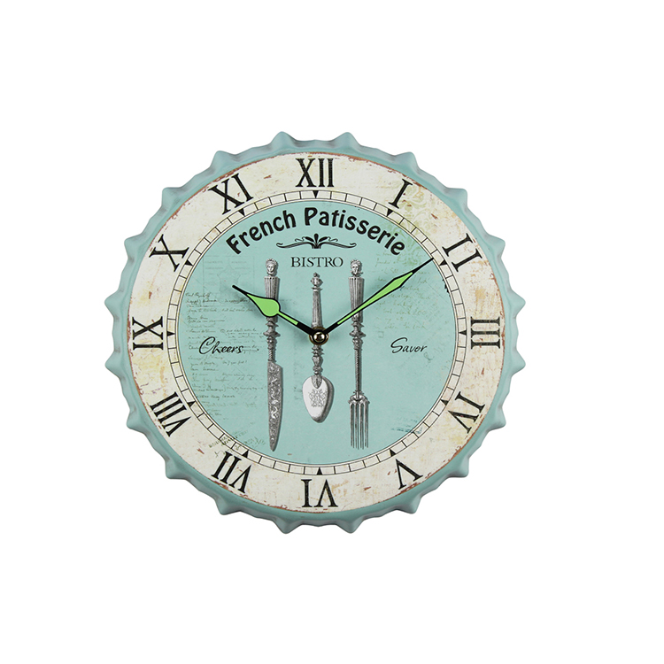 Factory Outlet Vintage Customizable Logo Iron For Restaurant Decoration Classic Blue Wall Clock