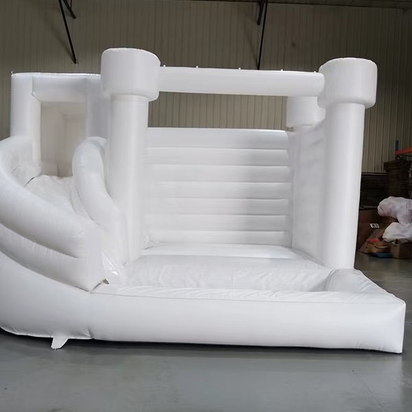 Wholesale White Jumping Castle with Arched Slide Inflatable Fun Toy Kemerli Slayt Şişme Eğlenceli Oyuncak ile Toptan Beyaz Atlama Kalesi