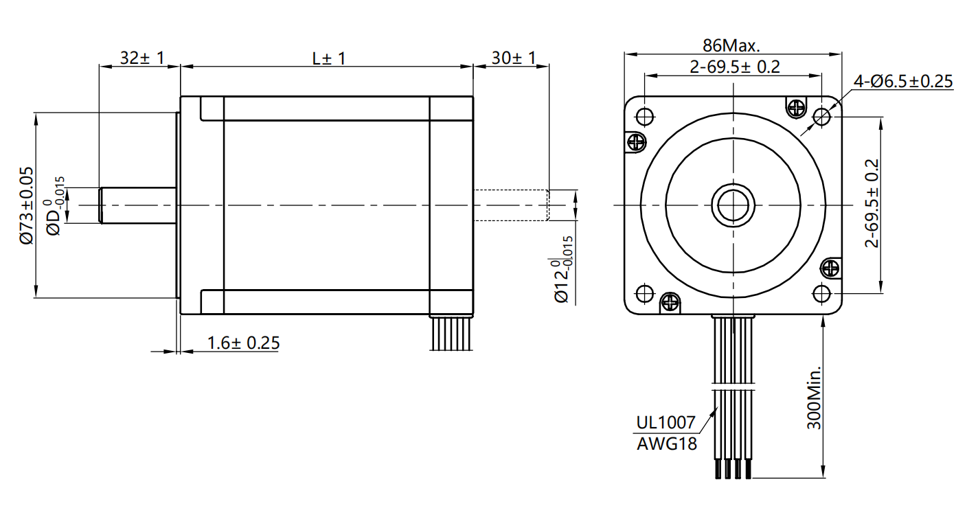 Nema 34 hybrid stepper motor dimension Dimensió del motor pas a pas híbrid Nema 34