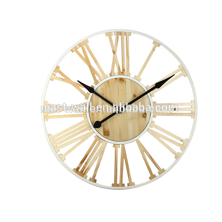Custom Made Logo Wholesale Retro Style Wooden Frame Round Wall Clock