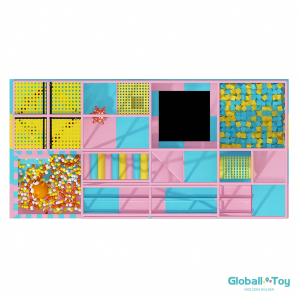 toddler-soft-play-area-with-foam-pit-and-trampoline area giochi morbida per bambini con vasca in schiuma e trampolino