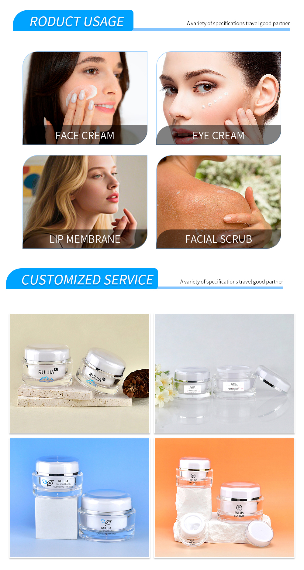 Round Double Wall Plastic Eye Face Cream Jar usade جرة كريم وجه بلاستيكية مستديرة مزدوجة الجدار للاستخدام