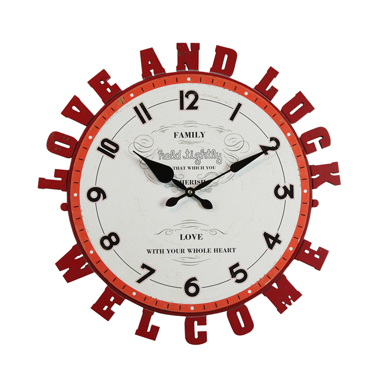 Red Letters Surround Creative Digital MDF Wall Clock Customized Colors