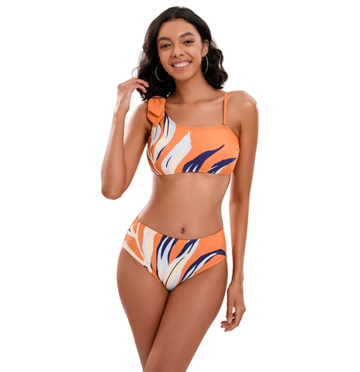 Custom One Shoulder High Waisted Bikini Set Kohandatud ühe õlaga kõrge vöökohaga bikiinikomplekt