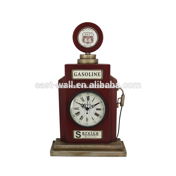 GASOLINE SERVICE Roman Numerals Mechanical Table Clock