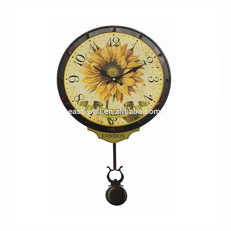 London Sunflower Theme Design Wall Clocks with Pendulums