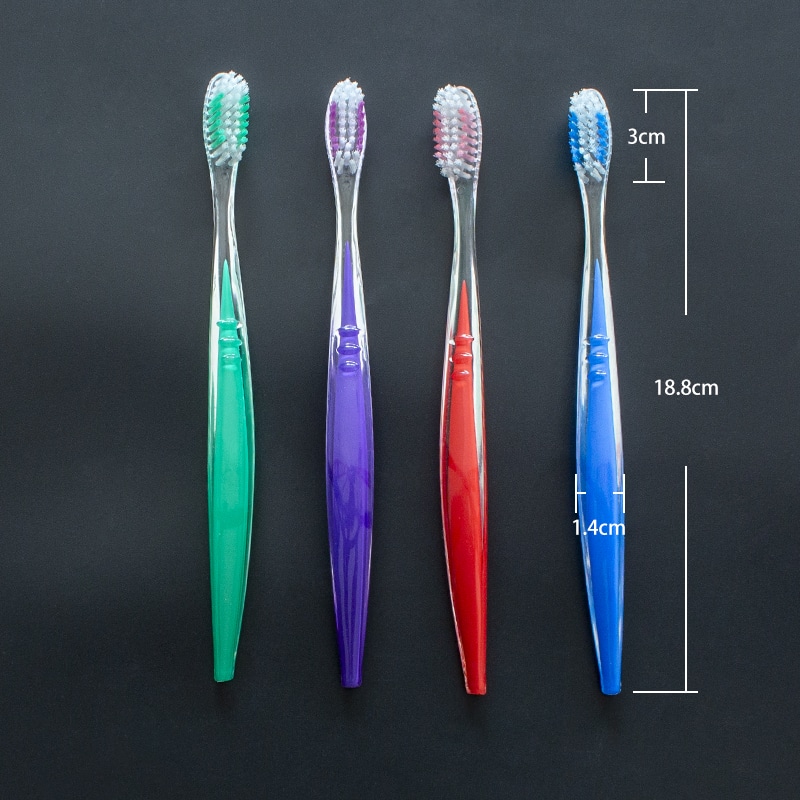 Cepillo de dientes con mango PS transparente con color infundido en el interior