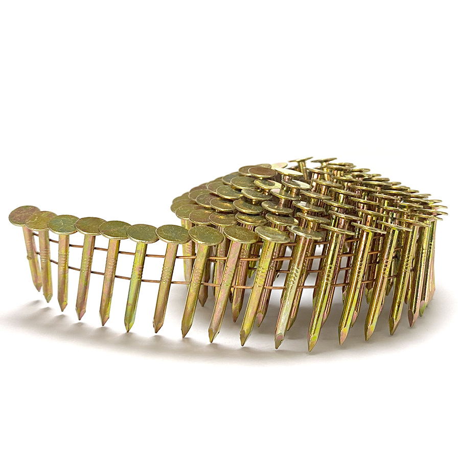 1-1/4 Inch Smooth Shank Coil Roofing Nails Close Up 15 ডিগ্রী 1-1/4 ইঞ্চি মসৃণ শ্যাঙ্ক কয়েল ছাদের পেরেক
