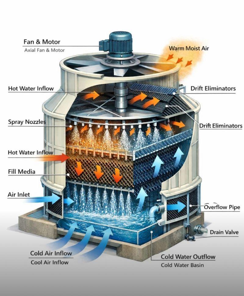 Round Cooling Tower Working Principle Yuvarlak Soğutma Kulesi Çalışma Prensibi