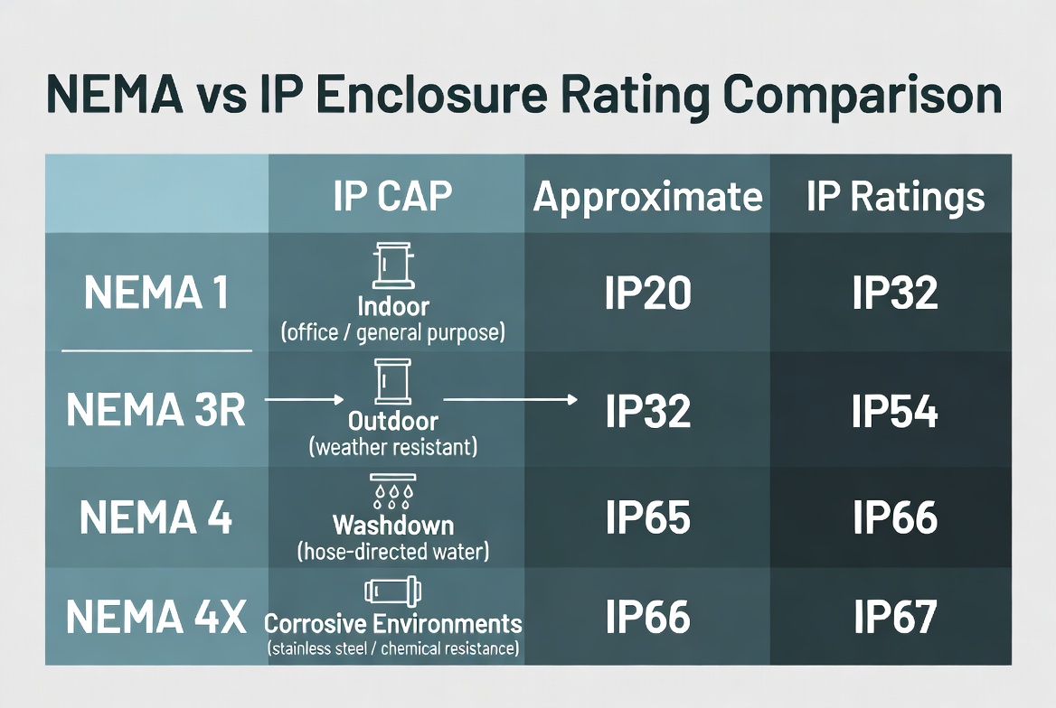 NEMA And IP Rating Comparison Chart A NEMA és az IP-besorolás összehasonlító táblázata