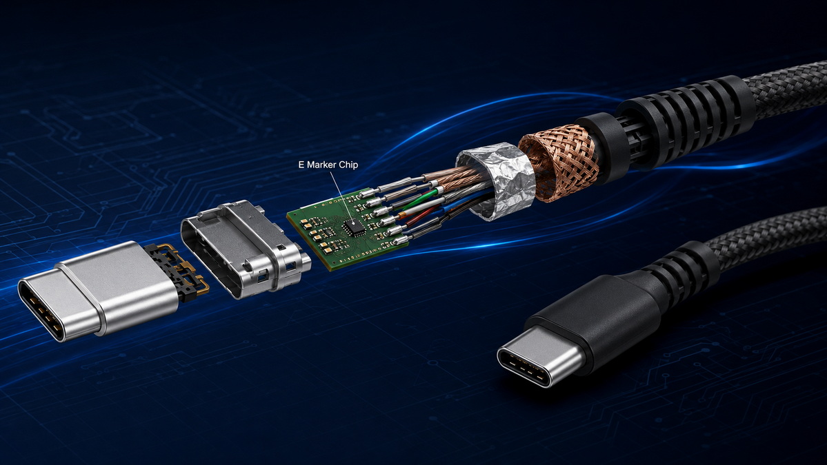 USB C E Marker Chip Inside Cable Connector Wewnątrz złącza kabla USB CE Marker Chip