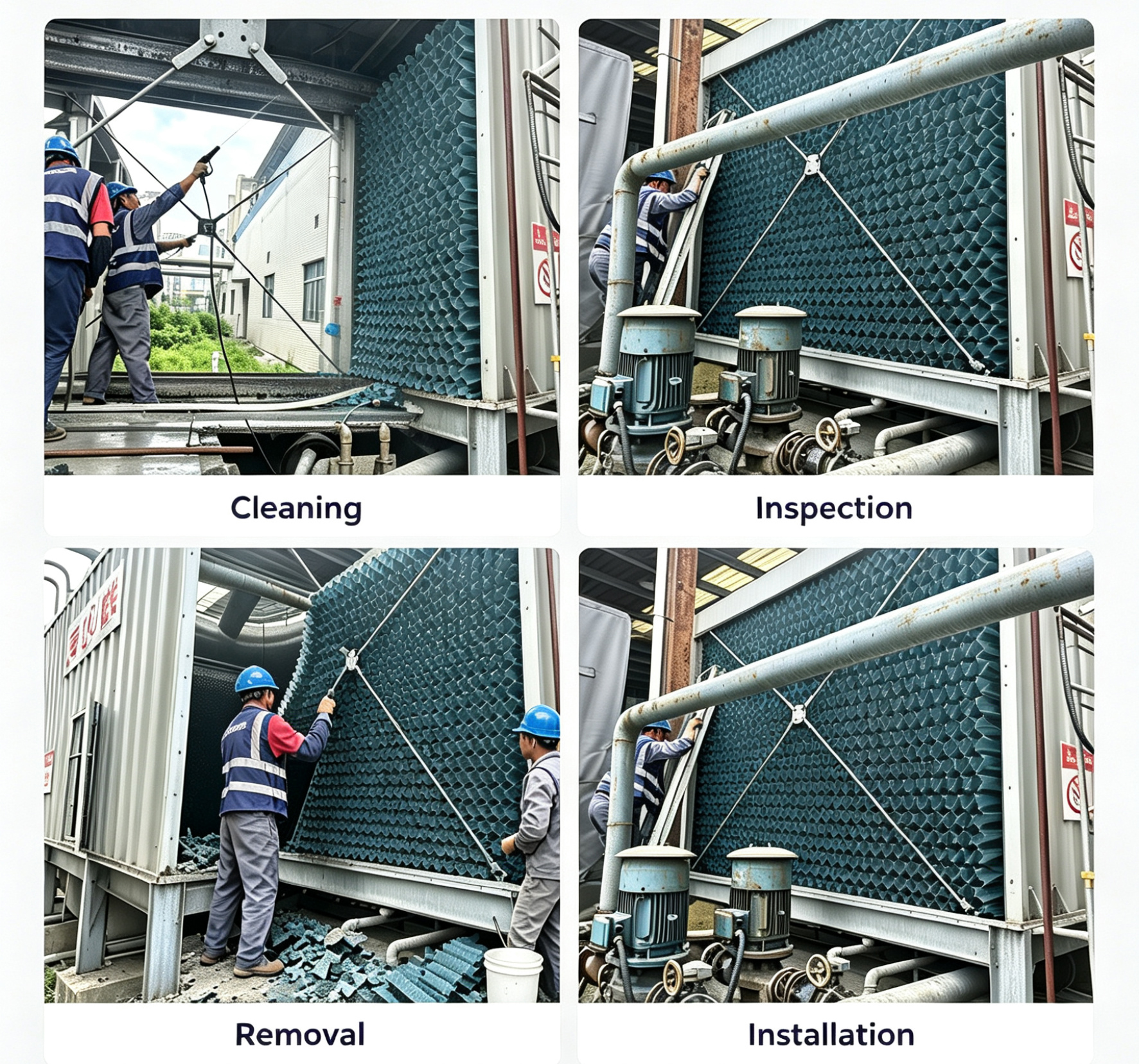 cooling tower fill replacememnt and maintenance udskiftning af køletårnsfyld og vedligeholdelse