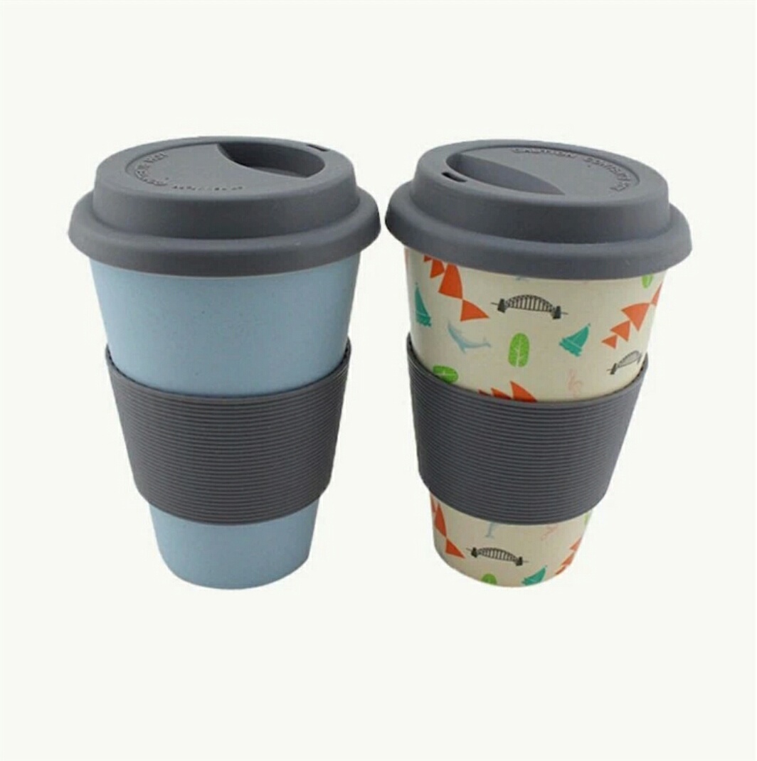 Eco Friendly Bamboo Fiber Coffee Cup Water Bottles With Silicone