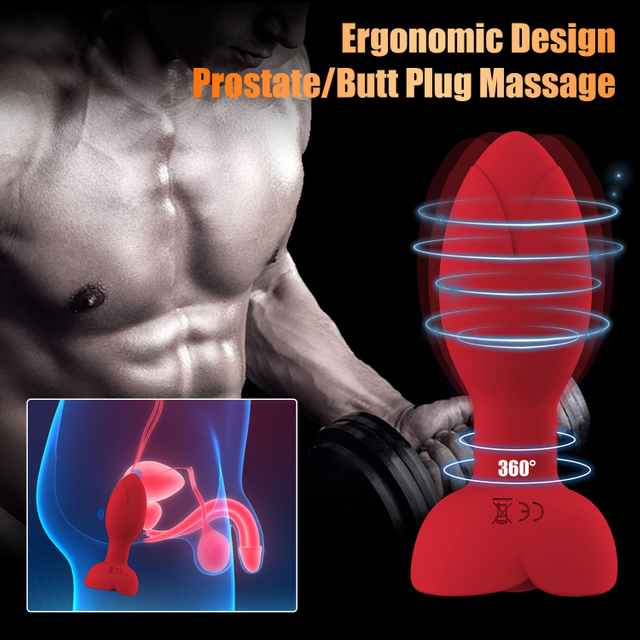 Masseur de prostate avec vibromasseur anal &agrave; pouss&eacute;e rouge