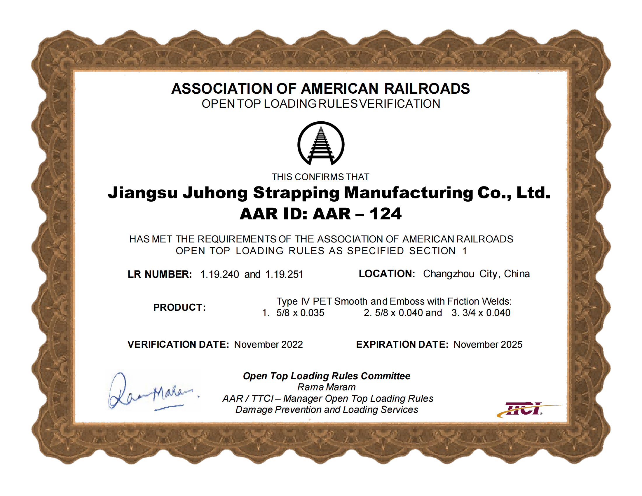 Chứng chỉ OTLR AAR Giang Tô Juhong_{[t0]__strapping