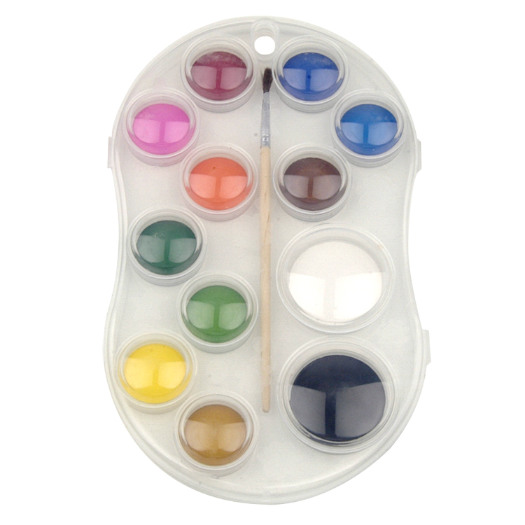 12pcs Solid Watercolour And 1pc Brush Set Dia. 2.8cm X 10pcs Dia. 4cm X 2pcs