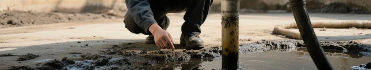Technicien inspectant et &eacute;liminant les s&eacute;diments d'eau du r&eacute;servoir de carburant diesel &agrave; l'aide d'un s&eacute;parateur